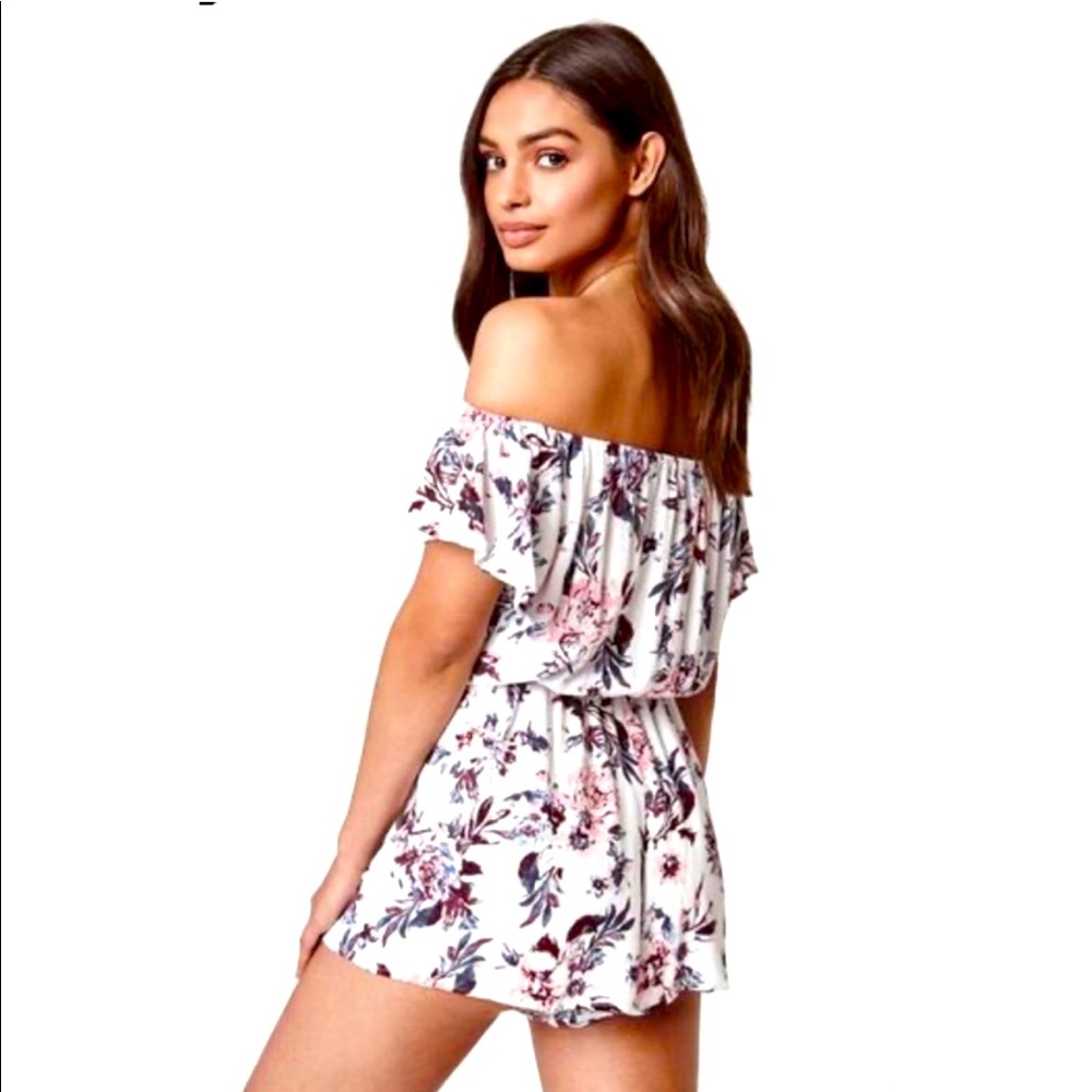 Kendall & Kylie White Off the Shoulder Floral Romper